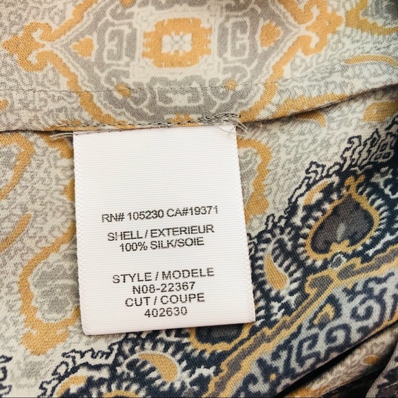 Joie grey gold 100% silk button front tie blouse - Picture 10 of 11